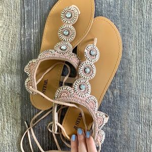 JustFab Rose Gold Lace-up Sandals